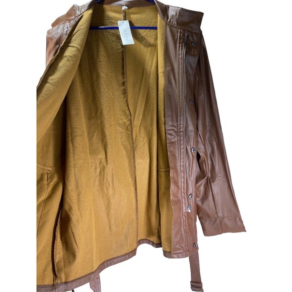 OC Order Plus PU Leather Womens Chocolate Belted Mid Length Size Large Jacket - Picture 3 of 7